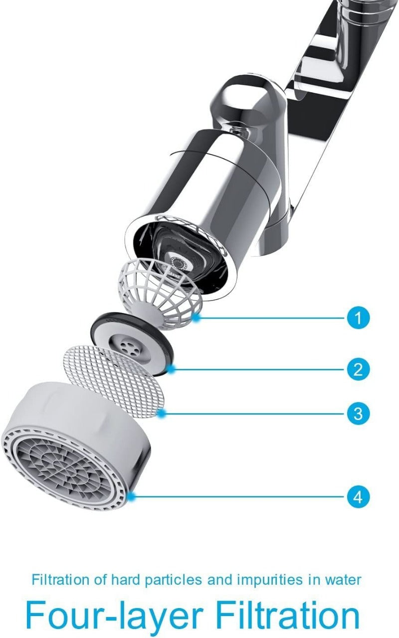 Diagram of a water filter with labeled parts on a white background
