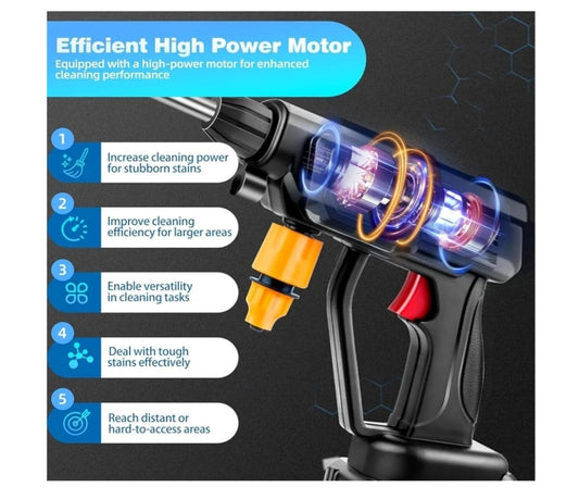 High power cleaning tool with features highlighted on a dark background
