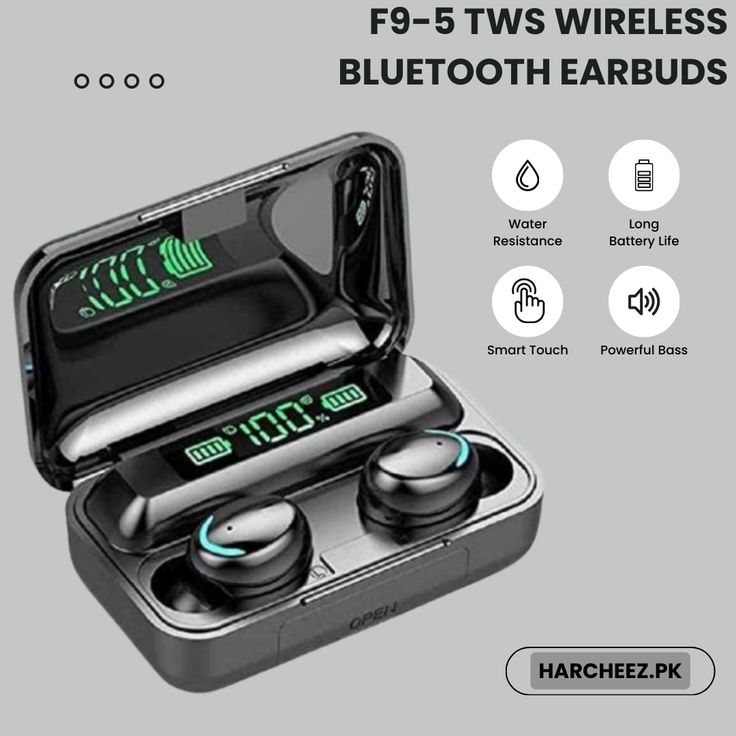 "Premium wireless Bluetooth earbuds with LED digital display charging case, metallic finish, and ergonomic in-ear design."
