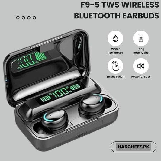 "Premium wireless Bluetooth earbuds with LED digital display charging case, metallic finish, and ergonomic in-ear design."
