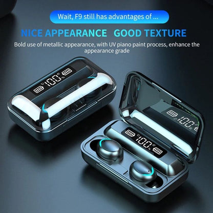 Wireless earbuds with charging case on a dark background