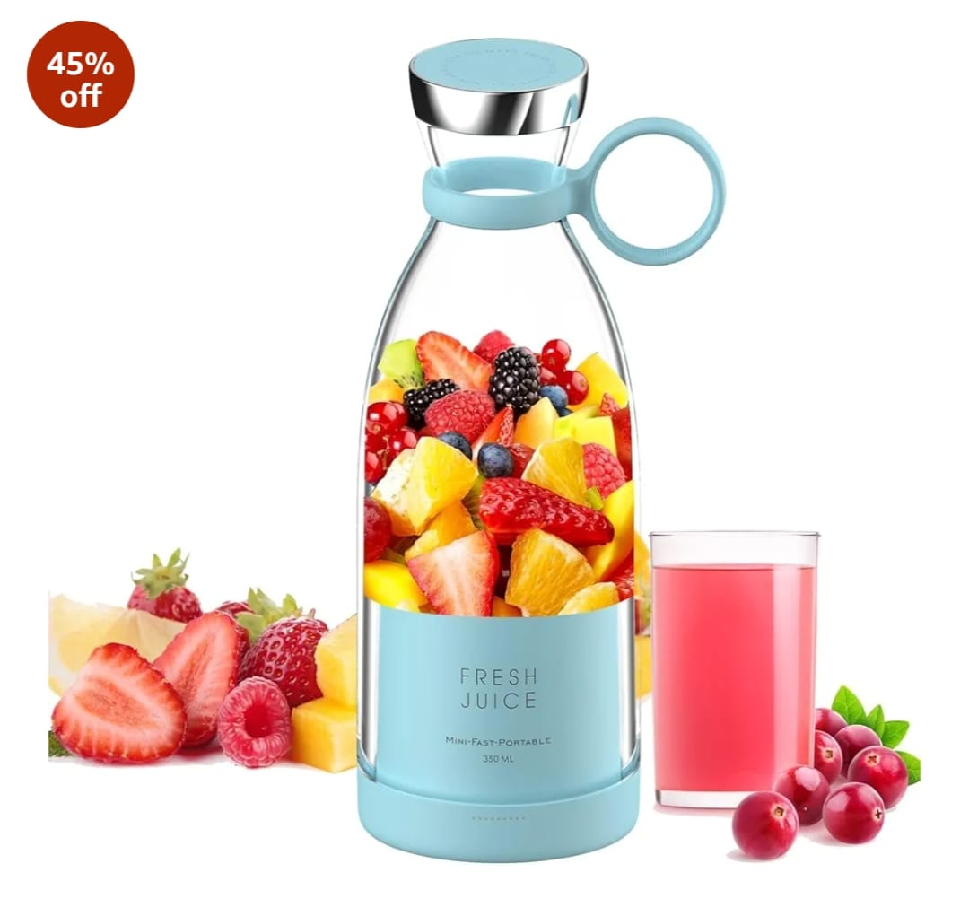 "Portable 6-blade mini blender with USB rechargeable design, compact size, and powerful motor for smoothies, juices, and shakes."
