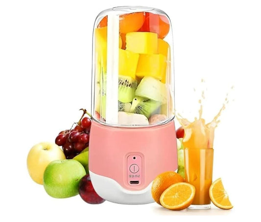 "Mini portable electric juicer with USB rechargeable design, stainless steel blades, and compact size for smoothies, shakes, and fresh juices."
