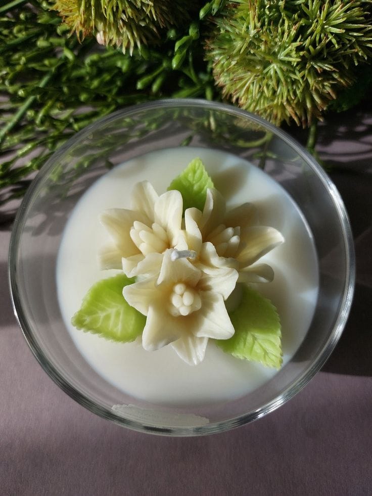 Handcrafted Lotus Flower Decorative Candle in Glass Bowl
