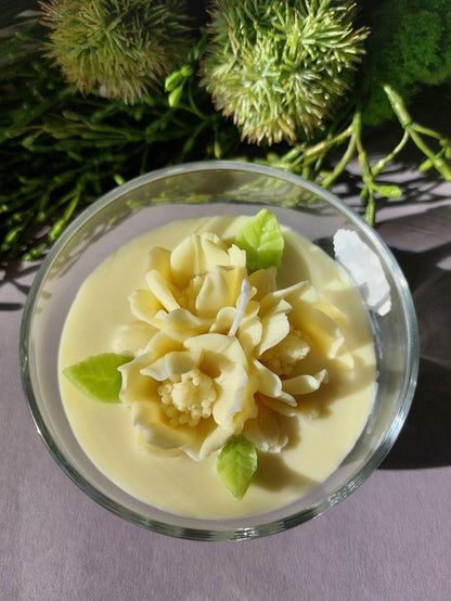 Handcrafted Lotus Flower Decorative Candle in Glass Bowl