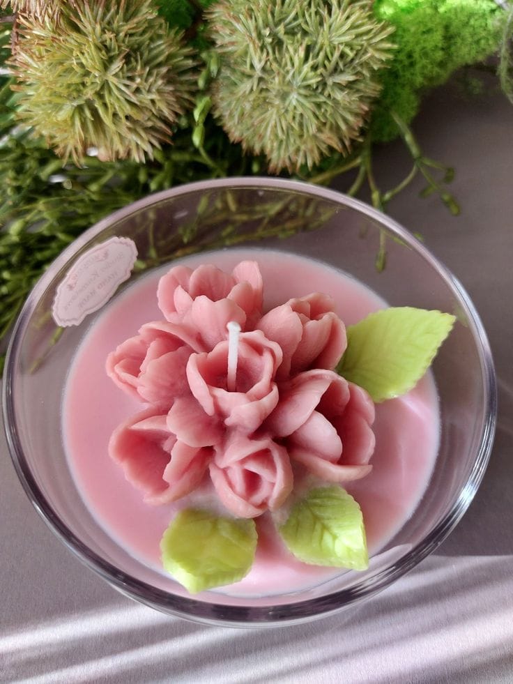 Handcrafted Lotus Flower Decorative Candle in Glass Bowl