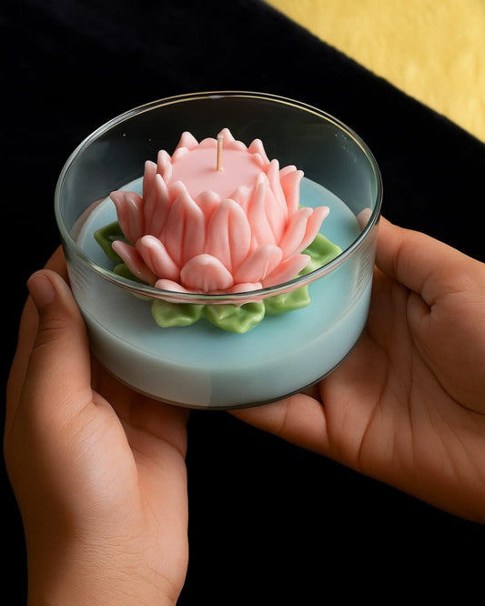 Handcrafted Lotus Flower Decorative Candle in Glass Bowl