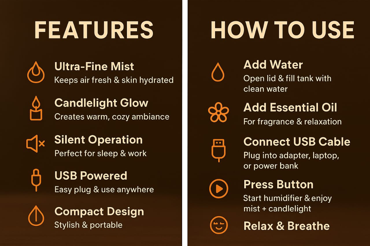 🕯✨ Candlelight Humidifier – Premium Mist & Cozy Glow Experience 🌿💧