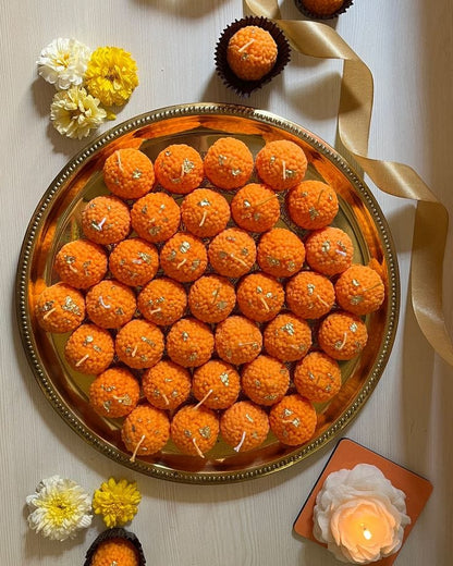 "Handcrafted Motichur Laddu Candle – Festive Décor & Luxury Gifting