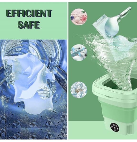 Product image with text 'Efficient Safe' showing a washing machine and cleaning device.
