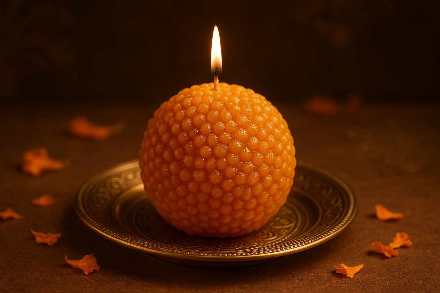 generate primium image of motichur ladoo candle